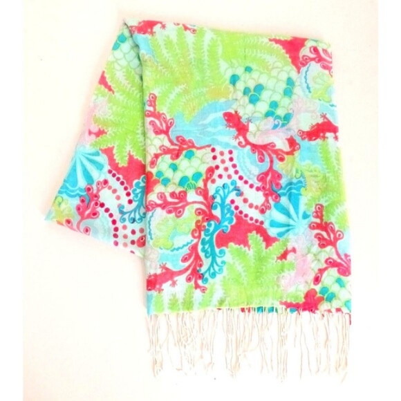 Écharpe Lilly Pulitzer - Soie Et Cachemire - Motif Floral Rose - Occasion